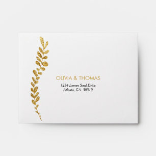 Colour Editable Gold Leaf Wedding RSVP Envelope