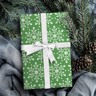 Colour Editable Green Leaves Snowflakes Christmas Wrapping Paper