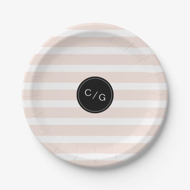 Colour editable minimalist modern wedding monogram paper plate (Front)