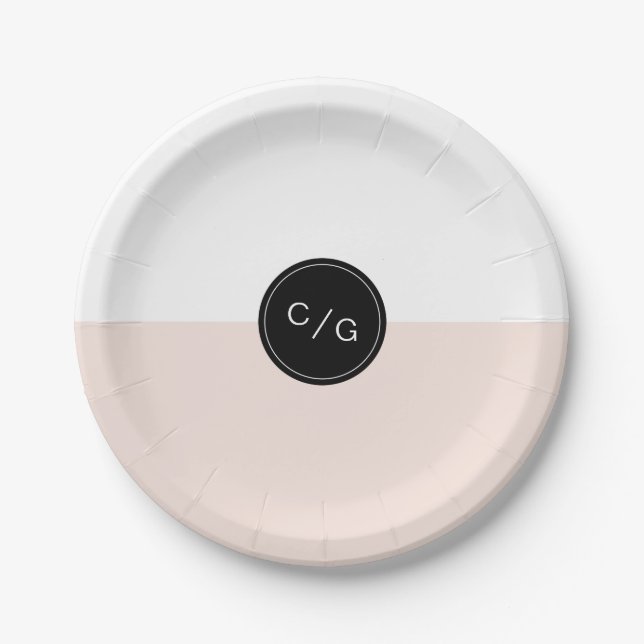 Colour editable minimalist modern wedding monogram paper plate (Front)