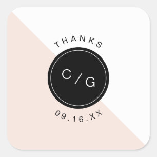 Colour editable minimalist modern wedding monogram square sticker