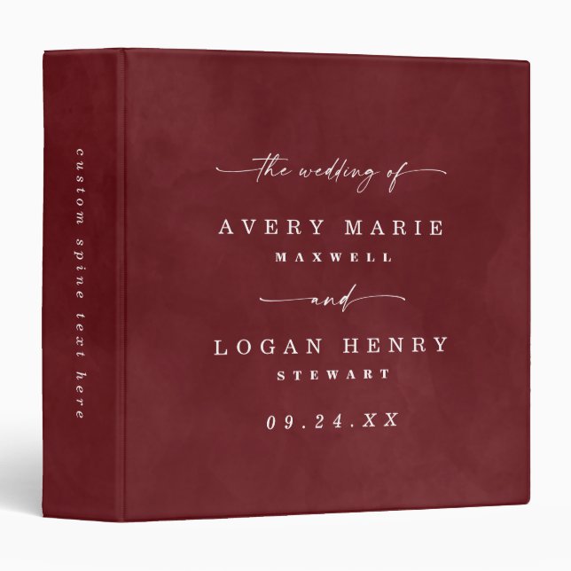 Colour Editable Wine Red Wedding Photo Album Binder (Front/Spine)