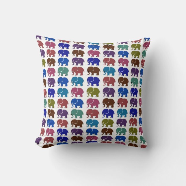 colour elephants pattern animal throw pillow (Front)