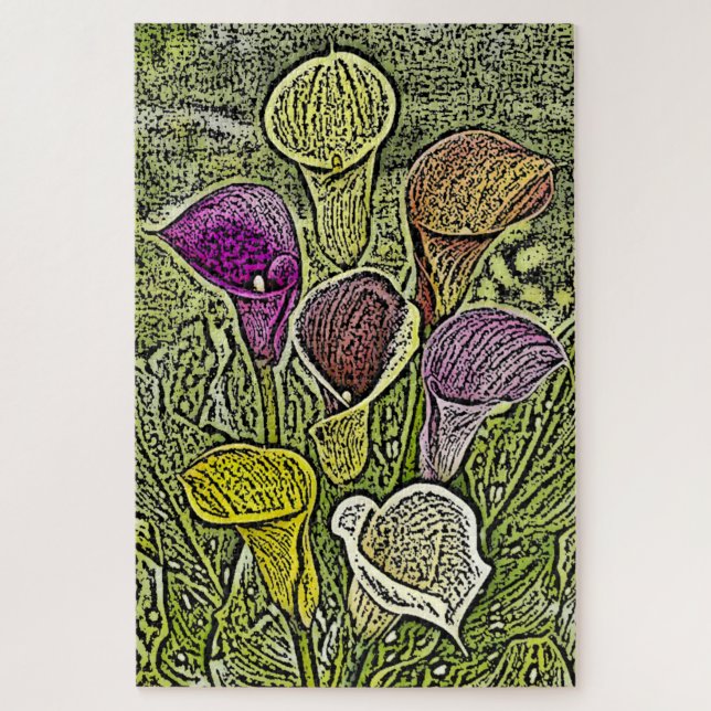 Colour Engraved Calla Lillies Jigsaw Puzzle (Vertical)