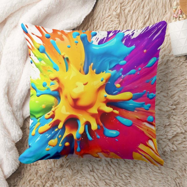 Colour Explosion: Abstract Paint Splatter Throw Pillow (Blanket)