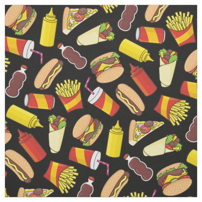 Colour Fast Food Icons Pattern Fabric (Swatch)
