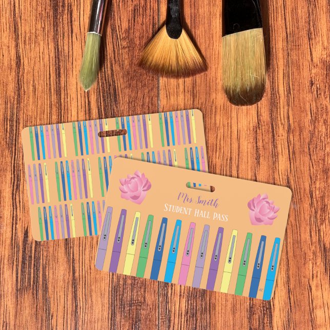 Colour Felt Pens Orange Student Hall Pass Badge (Art teacher student hall pass .)