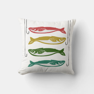 Colour Fish with Fish Hooks Throw Pillow