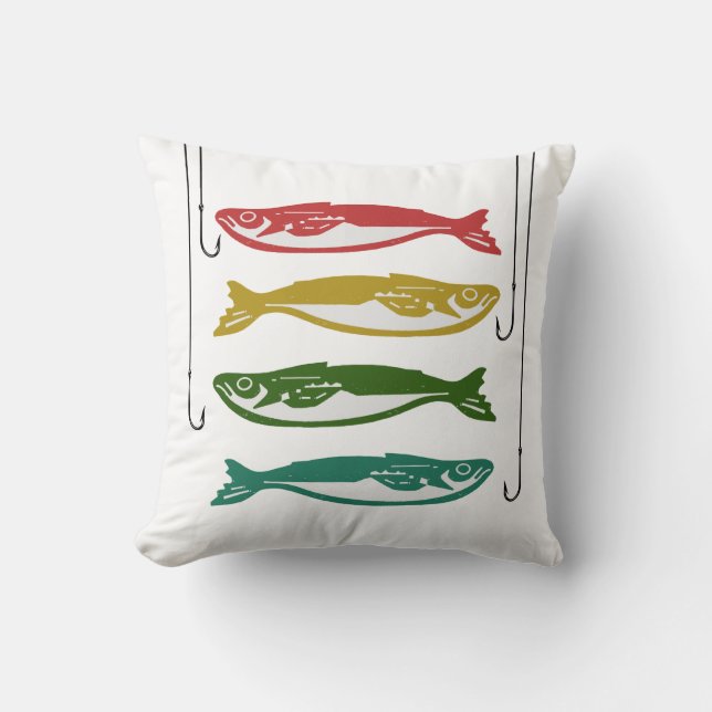 Colour Fish with Fish Hooks Throw Pillow (Front)