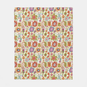Colour Floral and Owl Fleece Blanket