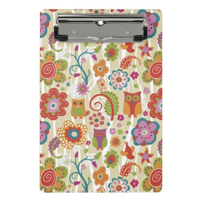 Colour Floral and Owl Mini Clipboard (Front)