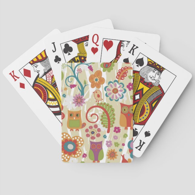 Colour Floral and Owl Playing Cards (Back)