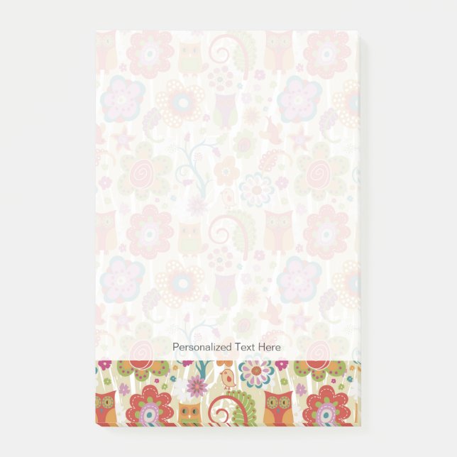 Colour Floral and Owl Post-it Notes (Front)