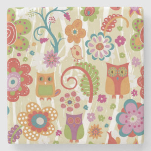 Colour Floral and Owl Stone Coaster