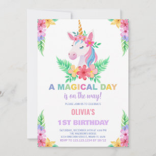 Colour Floral Unicorn Birthday Invitations