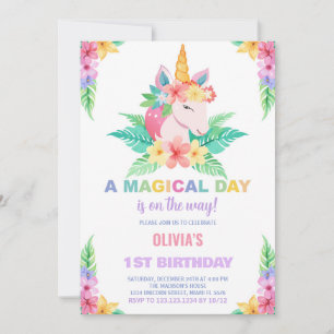 Colour Floral Unicorn Birthday Invitations