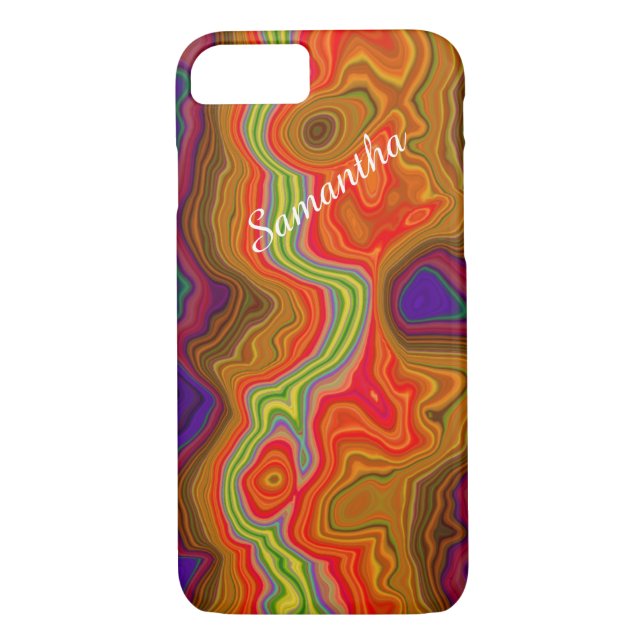 Colour Frenzy Striped iPhone 7 Case with Name 3 (Back)