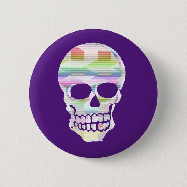  Colour Glitch Skull 2 Inch Round Button (Front)