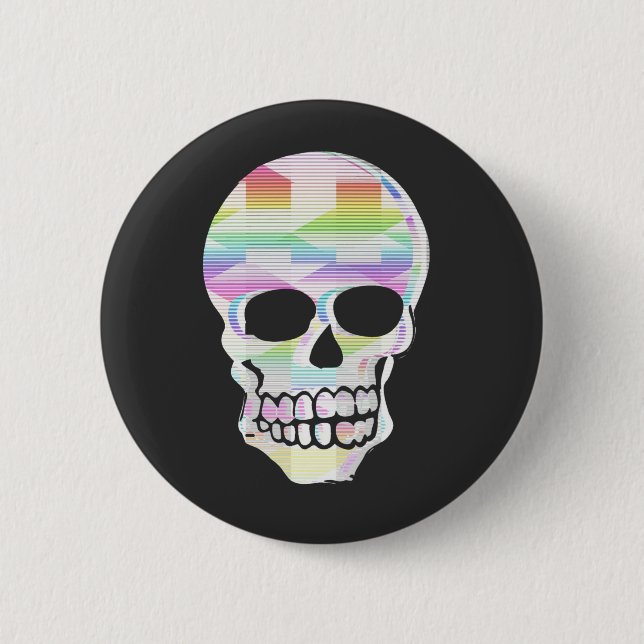 Colour Glitch Skull 2 Inch Round Button (Front)