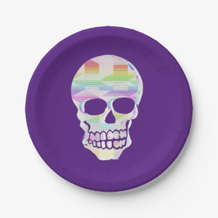 Colour Glitch Skull Paper Plate