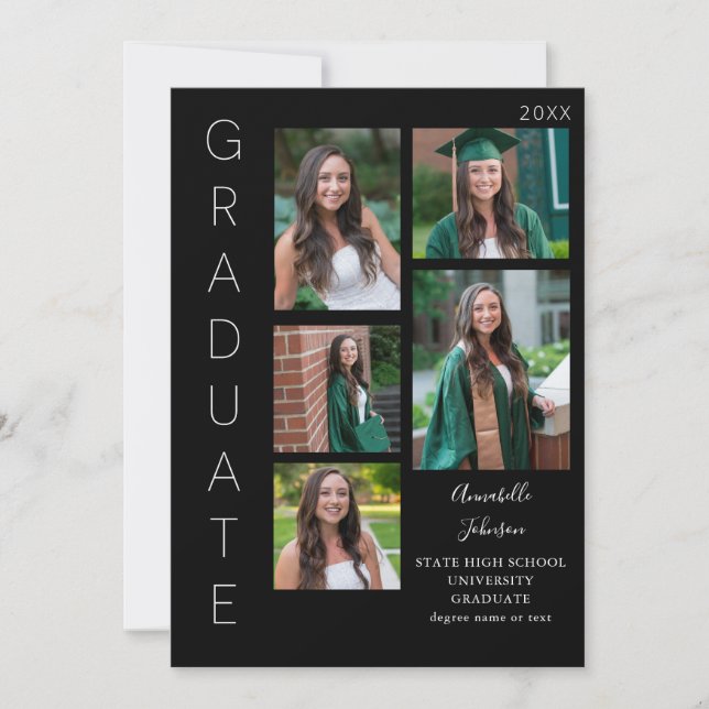Colour Glow - White & Black Graduate 6 Multi Photo Invitation (Front)