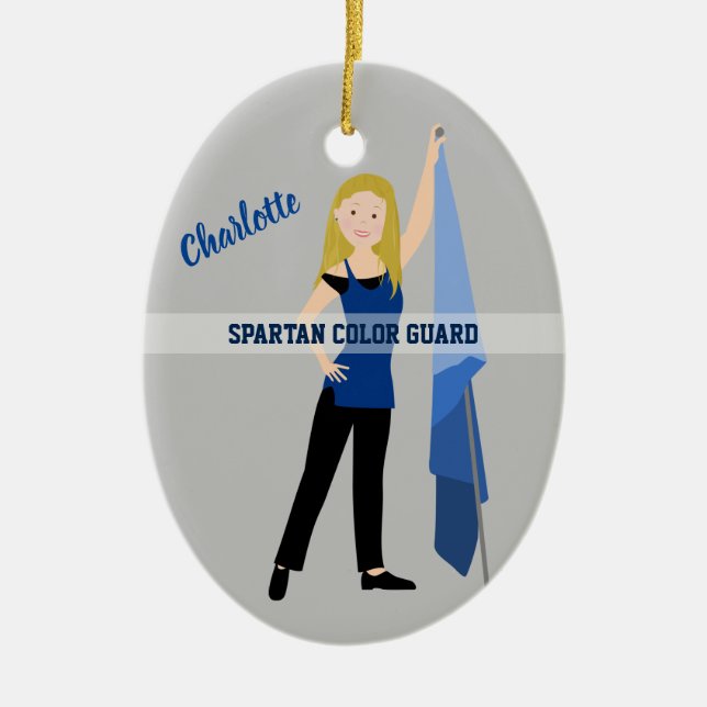 Colour Guard Blonde In Blue and Black Ceramic Ornament (Front)