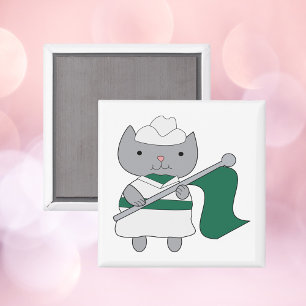Colour Guard Cat Green and White Magnet