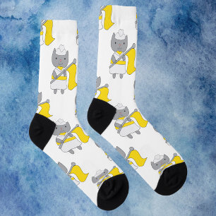 Colour Guard Cat Yellow White Pattern Socks