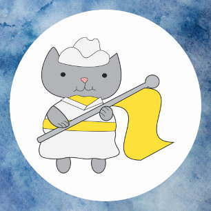 Colour Guard Cute Cat Yellow and White Classic Round Sticker