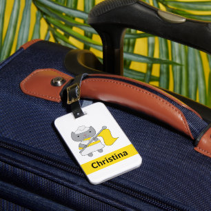 Colour Guard Grey Cat Yellow White Personalize Luggage Tag