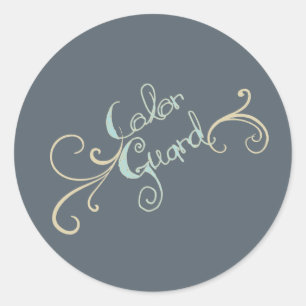Colour Guard Teal Text With Swirl Classic Round Sticker