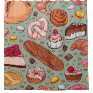 Colour hand drawn sketch style bakery patten. Diff