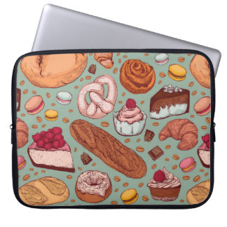 Colour hand drawn sketch style bakery patten. Diff Laptop Sleeve