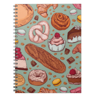 Colour hand drawn sketch style bakery patten. Diff Notebook