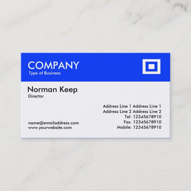 Colour Header - Blue (0033FF) Business Card (Front)