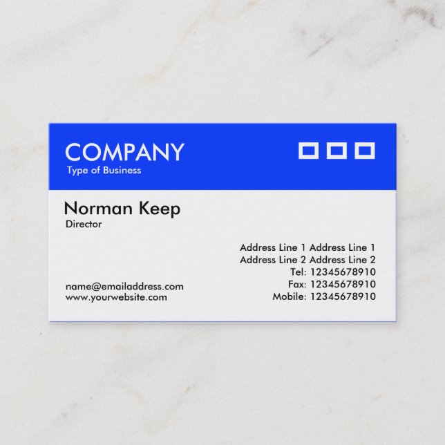 Colour Header - Blue (0033FF) v2 Business Card (Front)