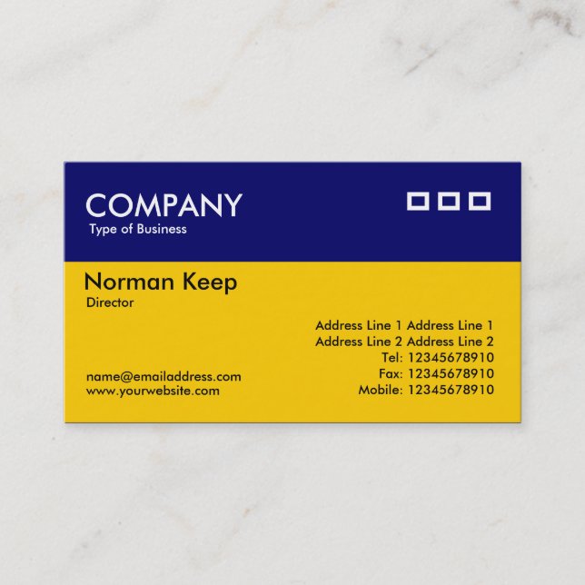 Colour Header - Dark Blue and Amber Business Card (Front)