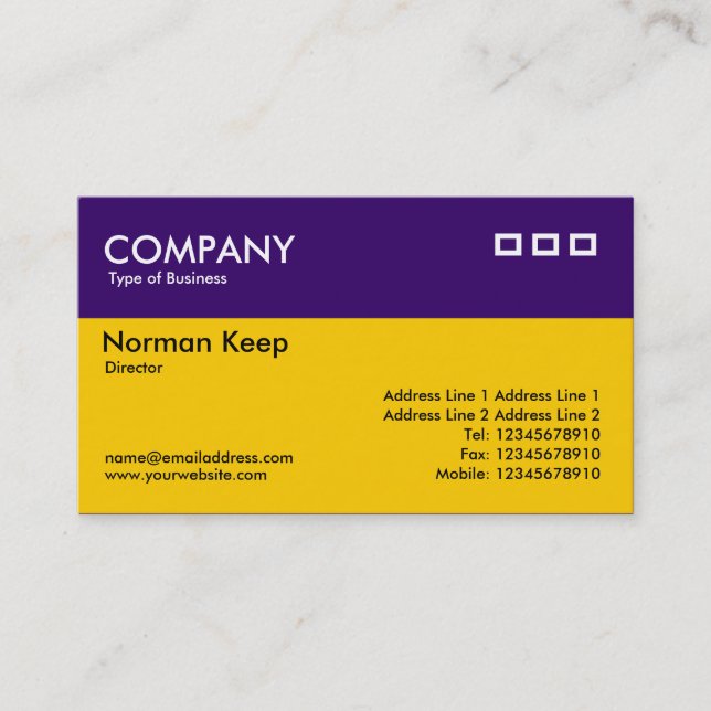 Colour Header - Dark Violet and Amber Business Card (Front)
