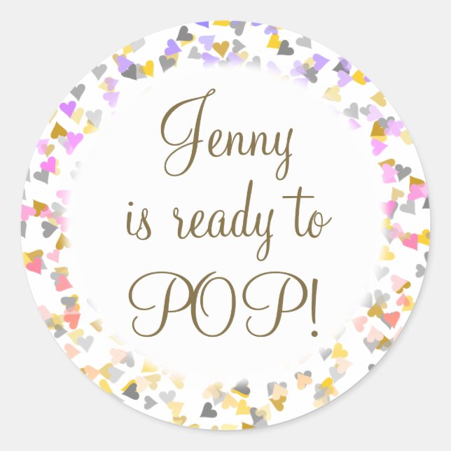 Colour Hearts She's Ready to Pop Baby Shower Favou Classic Round Sticker (Front)