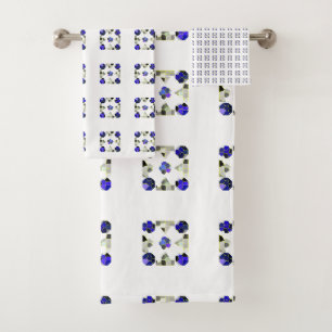 Colour Illustration Fancy shapes, Grey and Blue Bath Towel Set