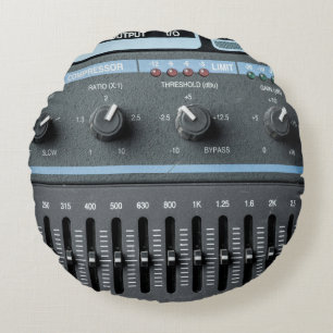 Colour image of many buttons in a sound recording round pillow