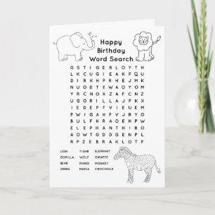 Colour in Animal Word Search Birthday Card