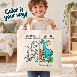 Colour In Dinosaur Kids Name Colouring Craft Tote Bag