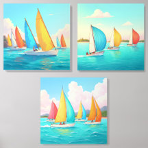Colour in the Wind – Sailboat Art Triptych | Acryl
