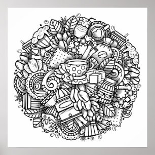 Colour It Poster Coffee and Cupcakes Art