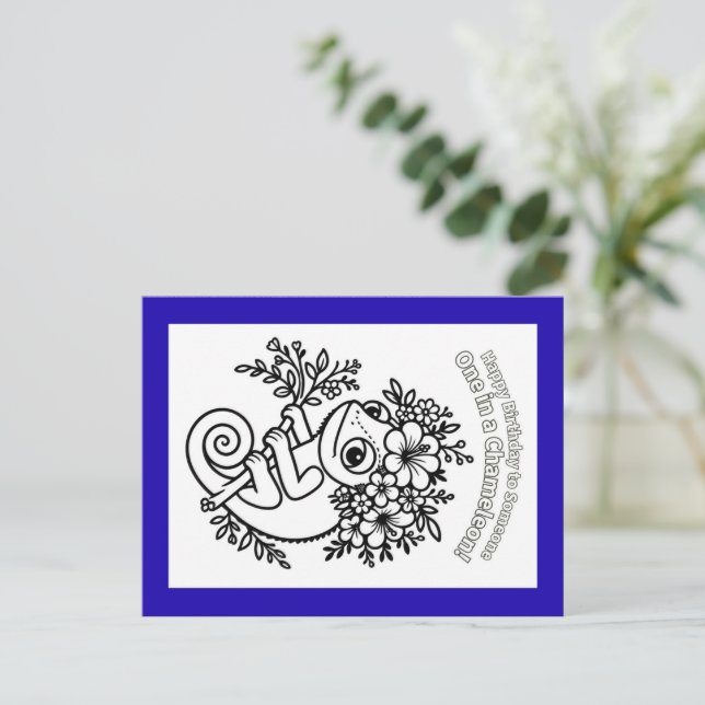 Colour-It-Yourself™ Chameleon Birthday Postcard (Standing Front)