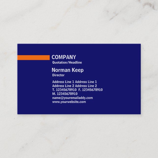 Colour Line - Orange on Deep Blue Business Card (Front)