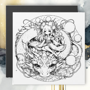 Colour Me! Anime Girl on Dragon   Magnetic Invitation