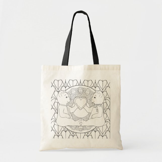 Colour Me DIY Teddy Bear Hearts Tote Bag (Front)