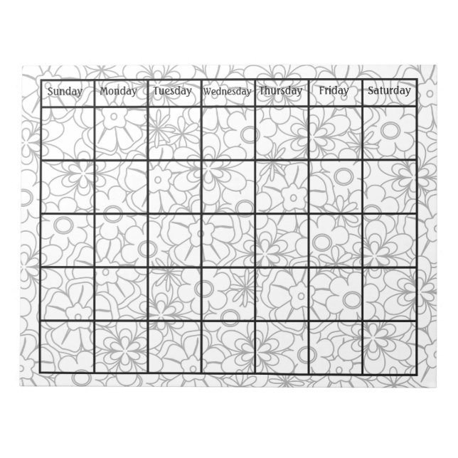 Colour Me Funky Floral Blank Calendar Notepad (Front)
